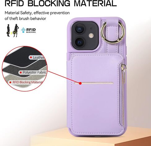for iPhone 12 Pro Case/12 Case Wallet with Card Holder, Crossbody Leather Zipper Phone Case Purse with Wrist Straps (Purple, iPhone 12/12 Pro (6.1 Inch, 2 Lens)) in Saudi Arabia