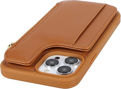 Cavor for iPhone 15 Pro Case with Card Holder,for iPhone 15 Pro Wallet Case for Women,Compatible with Magsafe,Phone Case for iPhone 15 Pro Case with Strap Crossbody,Leather Magnetic Zipper Case-Brown in Kuwait