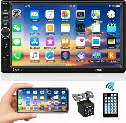 Camecho Car Radio Double Din Car Stereo 7" LCD Touch Screen in-Dash Head Unit with Bluetooth Support Mirror Link/DVR/USB/FM/SD/MIC MP3 +Rear View Camera& Remote Control in Saudi Arabia