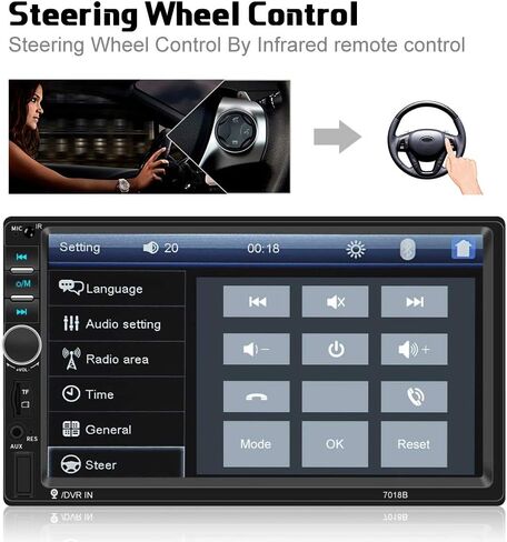 Camecho Car Radio Double Din Car Stereo 7" LCD Touch Screen in-Dash Head Unit with Bluetooth Support Mirror Link/DVR/USB/FM/SD/MIC MP3 +Rear View Camera& Remote Control in Saudi Arabia