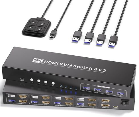 USB 3.0 Dual Monitor HDMI KVM Switch, 4K60Hz 4 Port HDMI KVM Switch 2 Monitors 4 Computers for 4 Computers Share 1 Set of Keyboard, Mouse and 2 Monitors, 4 USB 3.0 Ports Integration in Saudi Arabia