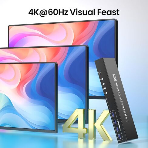USB 3.0 Dual Monitor HDMI KVM Switch, 4K60Hz 4 Port HDMI KVM Switch 2 Monitors 4 Computers for 4 Computers Share 1 Set of Keyboard, Mouse and 2 Monitors, 4 USB 3.0 Ports Integration in Saudi Arabia