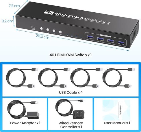 USB 3.0 Dual Monitor HDMI KVM Switch, 4K60Hz 4 Port HDMI KVM Switch 2 Monitors 4 Computers for 4 Computers Share 1 Set of Keyboard, Mouse and 2 Monitors, 4 USB 3.0 Ports Integration in Saudi Arabia