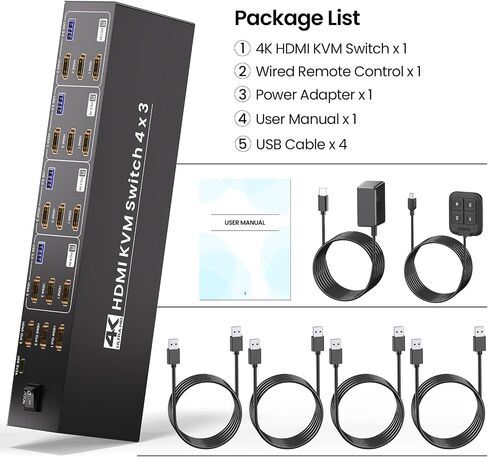 USB 3.0 Dual Monitor HDMI KVM Switch, 4K60Hz 4 Port HDMI KVM Switch 2 Monitors 4 Computers for 4 Computers Share 1 Set of Keyboard, Mouse and 2 Monitors, 4 USB 3.0 Ports Integration in Saudi Arabia