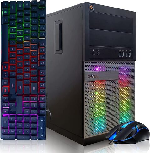 كمبيوتر مكتبي للألعاب RGB من Dell، Intel I5 3.2 جيجا هرتز، Radeon RX 5500 XT 8G GDDR6، 32 جيجا، 1 تيرابايت SSD، WiFi، BT 5.0، لوحة مفاتيح وماوس RGB، W10P64 (متجدد) in Saudi Arabia