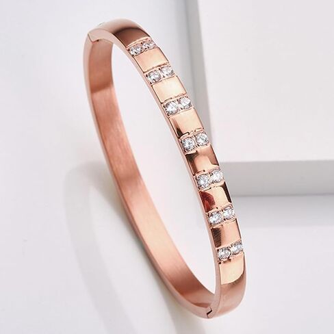 Jude Jewelers 8mm Width Stainless Steel Cubic Zircon Filled Open Clasp Bangle Bracelet in Kuwait