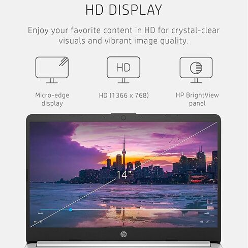 HP Slim 14 HD Laptop • Back to School Limited Edition with 1 Year Microsoft 365 • Intel Quad-Core Processor • Long Battery Life • w/WOWPC Bundle • Win 11 (Windows 11 Pro, 16GB RAM | 1TB Storage) in Saudi Arabia