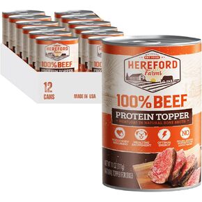HEREFORD FARMS All-Natural 100% Beef Wet Dog Food Topper, in Bone-Broth, Single-Ingredient, Protein Topper & Mixer for Dry Food- 11oz. (Pack of 12)
