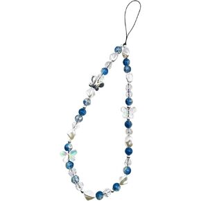 Meefisher Blue Butterfly Beaded Phone Charm Cute Butterfly Charms Y2K Cell Phone Lanyard Strap Handmade Acrylic Flower Wrist Beads Chain Sweet Gifts for Women