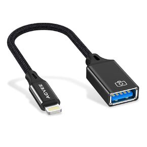 AGVEE Lightning to USB Camera Adapter, USB Female OTG Cable Adapter for iPhone iPad to Connect Card Reader, USB Flash Drive, MIDI, Keyboard, Mouse, Hubs, Plug & Play, Dark Gray
