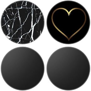 (4 Pack) Cellphone Phone Grip for Smartphones, Collapsible Stand Cell Phone Expanding Holder for Phone - Blank Black Marble Heart