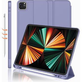 iMieet iPad Pro 12.9 Inch Case 2022/2021/2020/2018 (6th/5th/4th/3rd Gen) with Pencil Holder [Support iPad 2nd Pencil Charging/Pair],Trifold Stand Smart Case with Soft TPU Back,Auto Wake/Sleep(Black)