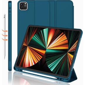 iMieet iPad Pro 12.9 Inch Case 2022/2021/2020/2018 (6th/5th/4th/3rd Gen) with Pencil Holder [Support iPad 2nd Pencil Charging/Pair],Trifold Stand Smart Case with Soft TPU Back,Auto Wake/Sleep(Black)