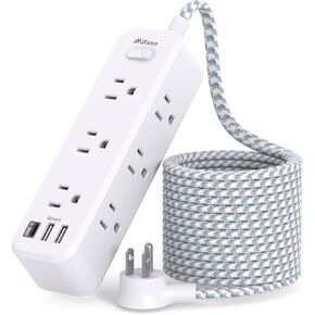 Surge Protector Power Strip, Braided Extension Cord with 9 AC Outlets 2 USB-A 1 USB-C Ports, 5ft Flat Plug Outlet Extension, 3 Sided Desktop Charging Station for Home,Office, Dorm, Travel, 900J