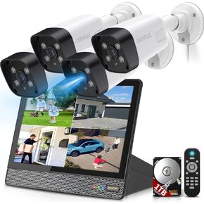 《130°Wide Angle & All-in-One Monitor》Outdoor Security Camera System, IP Wired Cameras, 4K Video Surveillance Systems