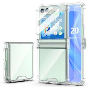 جراب مصمم لهاتف Galaxy Z Flip 6 مع حماية مفصلية وواقي شاشة مقوى مدمج لهاتف Samsung Flip 6 غطاء كامل مقاوم للصدمات جراب حماية الهاتف النحيف شفاف لهاتف Z Flip 6 5G (أسود شفاف)