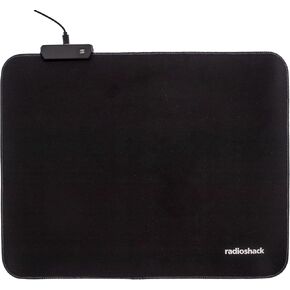 لوحة ماوس ألعاب RadioShack RGB مع شعار RS، لوحة ماوس مضيئة قابلة للتخصيص توفر أوضاع ألوان متعددة لإعداد ألعاب محسّن، 45 × 35 سم، أسود