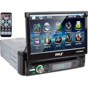 Pyle PLTS78DUB Single DIN Car Stereo Receiver - 7" Touchscreen Display, CD/DVD Player, Bluetooth Audio & Hands-Free Calling, In-Dash Multimedia System with Rear Camera, AM/FM Radio, and 320W Power