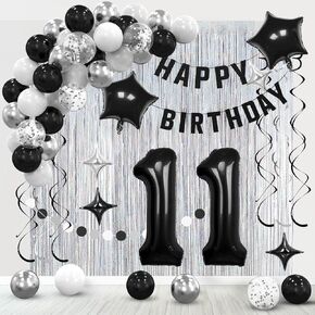 Happy Birthday Decorations for Her Him - 21st Party Supplies in Black and Silvery