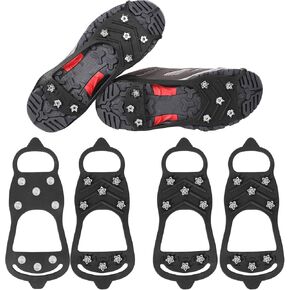 2 Pairs Ice Shoes Grippers, Ice Cleats Non Slip Gripper with 8 Steel Studs Traction Cleats Grips for Boots Shoes Climbing Mountaineering Hiking Walking on Ice Snow (L Size)