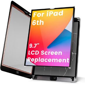 LHM لجهاز iPad الجيل السادس (2018) 9.7 بوصة شاشة LCD بديلة مجموعة محول رقمي لوحة LCD بإضاءة خلفية LED (الطراز: A1893 A1954) مع مجموعات إصلاح (ليس زجاج لمس أمامي)