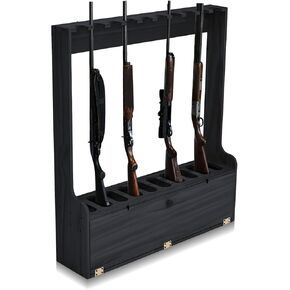 Soaoo Gun Rack, Ten Gun Wooden Standing Floor Gun Display Rack, Gun Display Rack with Storage Compartment for Home or Garage Safe Hunting Gun Storage