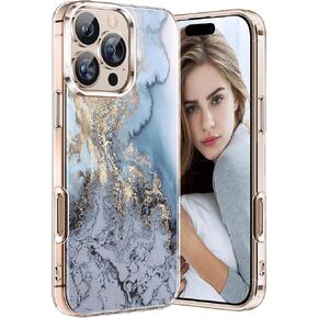 Marble Case for iPhone 16 Pro 5G, Soft Silicone Clear TPU Case for Women, for iPhone 16 Pro Cute White Blue Marble Pattern Anti-Scratch Shockproof Protective Cover for iPhone 16 Pro 6.1-inch (Blue)