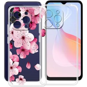 حافظة هاتف لـ DOOGEE N55 Pro (6.56 بوصة)، قطعتان من غطاء ممتص الصدمات من السيليكون الناعم المقاوم للصدمات، [رفيعة للغاية] [مضادة للاصفرار] غطاء خلفي لـ DOOGEE N55 Pro - شفاف + زهر الخوخ