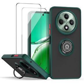 QUIETIP Case Compatible with Oppo Reno 12F with Screen Protector,TPU + Hard PC Magnetic Ring Car Mount Stand Cover,Black
