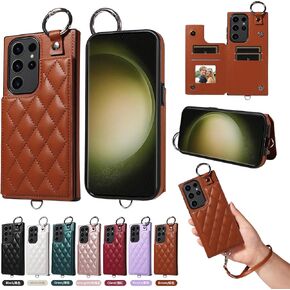 Wallet Cover for Samsung Galaxy S22 Ultra 5G with Wrist Strap Card Holder Magnetic Back PU Leather Credit Slots Ring Buckle Stand Phone Case for S22ultra 22S S 22 S22ultra5g 6.8 Girls Purple