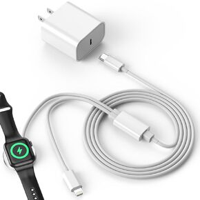 Upgraded 2-in-1 Apple Watch Charger and iPhone Charger with Fast USB C Charging Cable [Apple MFi Certified] 20W Wall Charger Block - for Apple Watch Series SE/9/8/7/6&iPhone 14/13/12/11