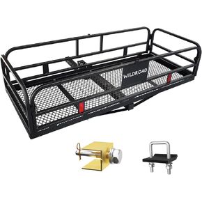 Wildroad Hitch Mount Cargo Carrier Basket 500 LBS Folding Vehicle Cargo Baskets 60" x 24" x 14" Fits 2" Receiver with 2" Hitch Stabilizer for SUV, Pickup Truck, Trailer