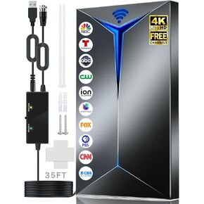 1200+ Miles Amplified TV Antenna for Smart TV Local Channels, TV Antennas Indoor Outdoor Long Range with Signal Booster/35ft Coaxial Cable, Powerful 4K HD Digital Antenna for TV Without Cable