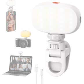 Smiling Shark Mini Photo Lighting, LED Video Light with Clip USB Rechargeable CRI 95+ 3 Colors Light Dimmable Rotatable Cold Shoe Mount Portable Camera Light for Live Laptop Phone Video