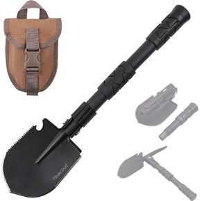 Camping Shovel Foldable, Folding Survival Shovel, Metal Detector Accessories, Army Trenching Tool with Pickaxe, Collapsible Tactical Multi-Tool for Garden, Digging, Car Emergency, Military