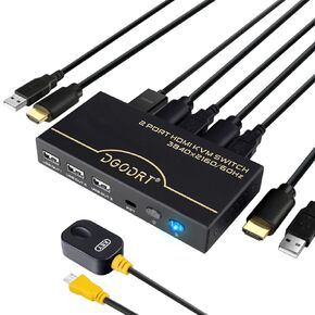 KVM Switch HDMI 2 Port, 4K 60Hz USB Switcher HDMI Switch for 2 Computer Share 1 Monitor and Keyboard Mouse Printer, Support UHD 4K@60Hz, Included 2 HDMI Cables & 2 USB Cables