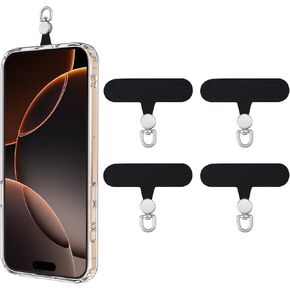 TiMOVO Phone Tether Tab Rotatable 360°, 4 Pack Cell Phone Lanyard Patch for Phone Strap, Anti-Theft Phone Tether Tab for iPhone 16, 15 & Most Smartphones, Black