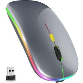 LED Wireless Mouse, Slim Rechargeable Wireless Silent Mouse, 2.4G Portable USB Optical Wireless Cordless Mice with USB Receiver for Laptop, PC, Computer, Mac (Dark Grey)