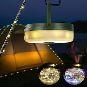 Camping String Lights, LIBERRWAY Portable Outdoor String Lights with Remote Control and Scheduling Type-C Charging Rechargeable Twinkle Camping Essentials Lights for Tent Christmas -32.5ft