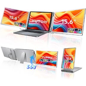 15.6" Laptop Screen Extender, 360° Rotation Screen FHD 1080P IPS Ultra-Thin Triple Laptop Monitor Extender, Plug and Play Triple Monitor for 12"-18.5" Laptops with USB-C/HDMI, for Windows/Mac/Android