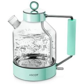 Electric Kettle, ASCOT Electric Tea Kettle 1.5L 1500W Glass Electric Kettle,Gold Stainless Steel, BPA-Free, Cordless, Automatic Shutoff, Boil-Dry Protection (White)