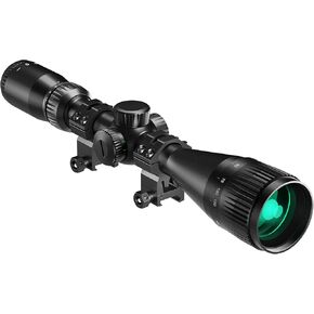 Pinty 4-12x44 AO Rifle Scope, Red & Green Illuminated Optical Riflescope, Shockproof BDC Reticle AO Scope for Hunting Shooting, Scope Mount Rings Included