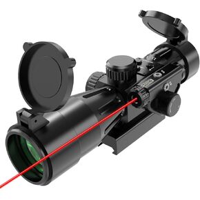 UUQ 2.5-10x40IR Rifle Scope with Red Illuminated Mil-dot with Red Laser Combo- Green Lens, Upgraded Buttons,Tactical Scope for Gun Air Hunting Rifles, Waterproof, Fog-Proof，Includes Free 20mm Mount