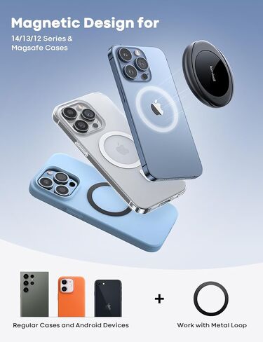 Magnetic Phone Grip Holder Compatible for Magsafe - Lamicall [0.78" Soft Leather] Middle Strap Grip Stand, Magnet Ring Holder for iPhone 15 14 13 12 Pro Max Mini, Mag Safe Accessories, Snow White in Saudi Arabia