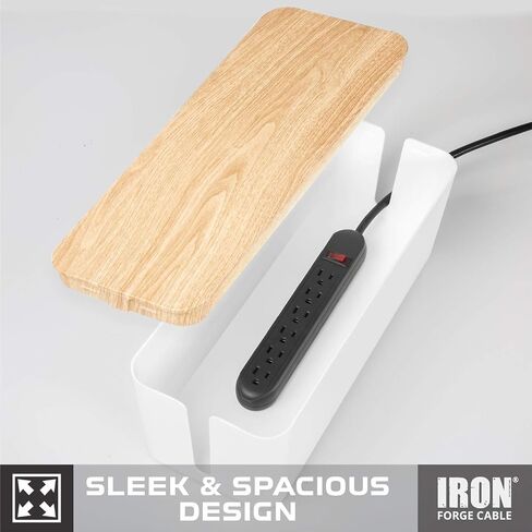 Iron Forge Cable Cable Management Box, 2 Pack - White Cord Organizer with Wood Top - Hider for Wires, Power Strips, Surge Protectors & More - Includes Accessories in Saudi Arabia
