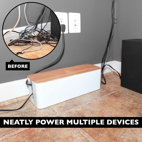 Iron Forge Cable Cable Management Box, 2 Pack - White Cord Organizer with Wood Top - Hider for Wires, Power Strips, Surge Protectors & More - Includes Accessories in Saudi Arabia