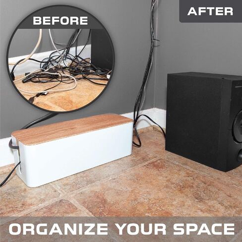 Iron Forge Cable Cable Management Box, 2 Pack - White Cord Organizer with Wood Top - Hider for Wires, Power Strips, Surge Protectors & More - Includes Accessories in Saudi Arabia
