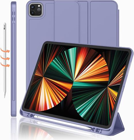 iMieet iPad Pro 12.9 Inch Case 2022/2021/2020/2018 (6th/5th/4th/3rd Gen) with Pencil Holder [Support iPad 2nd Pencil Charging/Pair],Trifold Stand Smart Case with Soft TPU Back,Auto Wake/Sleep(Black) in Kuwait
