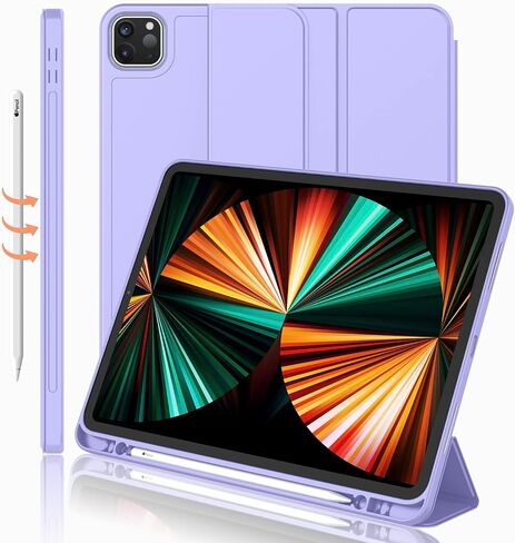 iMieet iPad Pro 12.9 Inch Case 2022/2021/2020/2018 (6th/5th/4th/3rd Gen) with Pencil Holder [Support iPad 2nd Pencil Charging/Pair],Trifold Stand Smart Case with Soft TPU Back,Auto Wake/Sleep(Black) in Kuwait
