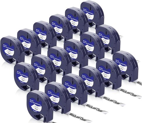 Weemay 18 X 16952 Clear Plastic Labels Compatible with Dymo Letratag Refills Clear Plastic 12mm x 4m 1/2 x 13 Black on Clear Refill for LetraTag Label Maker LT-100T LT-100H QX50 200B, 16951 S0721530 in Kuwait